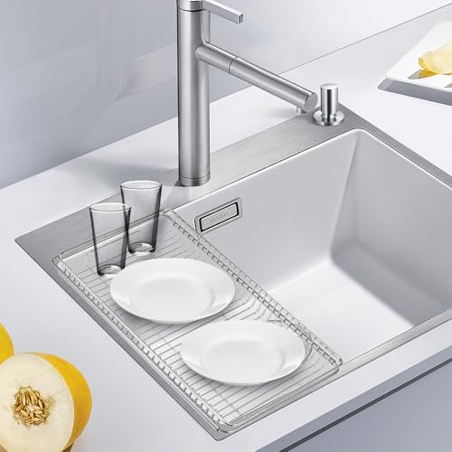 Extendable Dish Drying Rack, Over the Sink Dish Drainer, Stainless Steel Sink Drainer Rack, Space Saving Utensil Holder Cutlery Tray, In Sink Or On Counter Dish Strainer for Kitchen Counter(S)