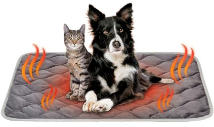 3 Pagen® Wärmematte für Haustiere – energiesparend und kuschelig - Heizdecke in den Maßen 88x58cm – Waschmaschinen geeignet mit Rutschfester Unterseite – 1 Stück in grau (88x58)