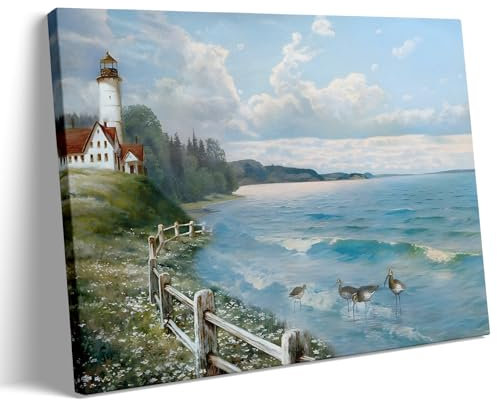 prinfantasy Sea Canvas Pictures for Bedroom Walls - Blue Painting Wall Art Seascape Prints Landscape 0308