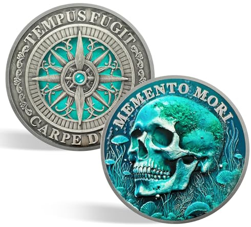 ACGZQY Memento Mori Coin - Carpe Diem Coins Inspirational Stoic Reminder Token - Novelty EDC Skull Medallions for Daily Stoic Practice Cool Stoicism Gifts Courage Worry Coins