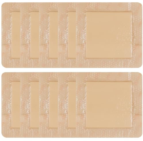 Pansement en mousse de silicone, Lot de 10 Pansement absorbant en mousse adhésive de silicone avec bordure 7,5cm x 7,5cm, pansements imperméable pour coupures et écorchures (10)