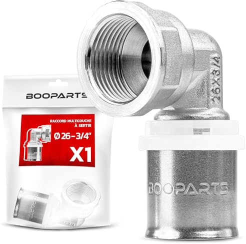 BOOPARTS – Pressfitting Winkel 26x3 mm x 3/4 Zoll Innengewinde TH Kontur | 90 Grad Übergangswinkel für Mehrschichtverbundrohr | 1 Stück