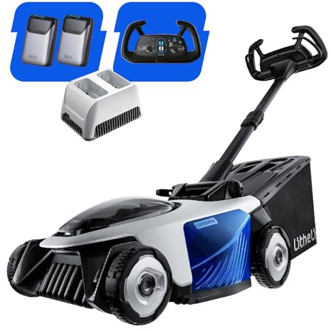 Litheli Easysurge Akku Rasenmäher 43cm, Selbstfahrend (2,2-4,7 km/h), bis 500 m², 50L Fangkorb, 25-75 mm Schnitthöhe, Rasenmäher Elektro inkl. 2 x 4,0 Ah Akkus + Ladegerät