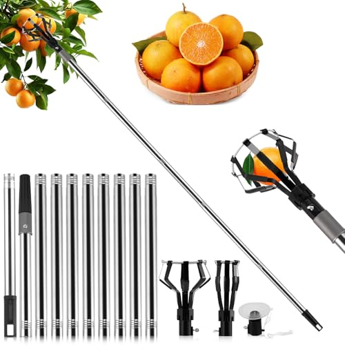 12 FT Light Bulb Changer Apple Picker to High Place, Adjustable Light Bulb/Apple Remover Tool, 3 Adjustable Suction Cup Claws Fit Most Bulbs/Apples