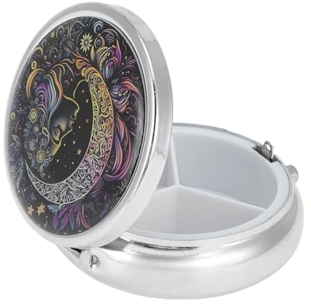 CAPASTEC Pillendose 3 Fächer Bunt 1 Stück Für Reise & Tasche | Metall, Kunststoff, 1,8x5cm, Spiegel, Federverschluss, Camping, Outdoor, Arbeit, Alltag, Geschenk, Kunstmuster