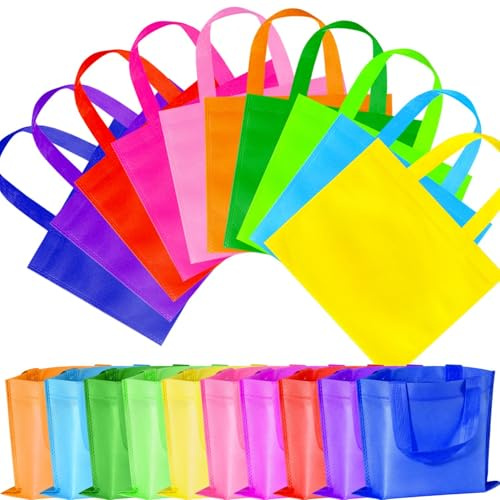 JOYELL 30 Stück Vlies Geschenktüten, kleine wiederverwendbare Geschenktüte mit Henkel, Bunt Party Geschenktaschen für Kindergeburtstage, Hochzeit, Weihnachten ​(10 Farben, 25x21cm)
