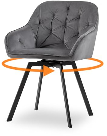 CLIPOP Samt Esszimmerstühle Drehbar 1er Set,Gepolstert Sessel Küchenstuhl mit Armlehne Freizeit Polsterstuhl Bequem Sitz Drehstuhl für Esszimmer Wohnzimmer Büro (1 Stück, Grau)