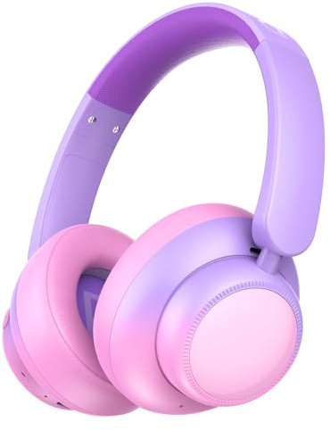 Candy Bila Active Kids Noise Cancelling Headphones, 60H Play Time Kids Bluetooth Headphones, Volume Limited, Bluetooth 6.0, USB C Charging, Headphones for iPad Tablet Airplane,Gradient Pink