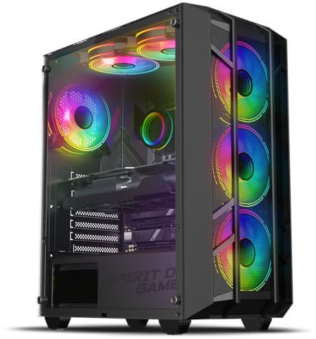 Spirit of Gamer - Rebel NX, Boitier PC Gaming ATX/mATX/ITX, 4 Ventilateurs ARGB 120mm, Verre Trempé, Support Watercooling 360mm, Stockage Modulable SSD/HDD, Tour Robuste avec Refroidissement Optimisé