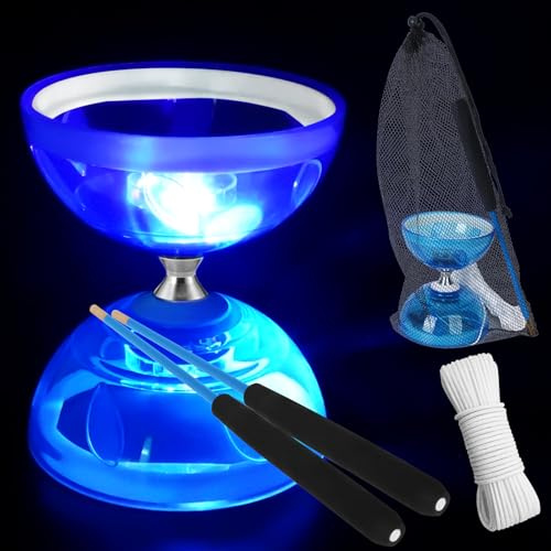 Diabolo LED con Cuscinetti a Sfera, 4,5 mm Carousel Diabolo Set Giocoleria Diabolo Luminoso al Buio Gioco a Ruota Libera per Bambini Adulti Principianti per Gli Sport all'Aria Aperta Interni