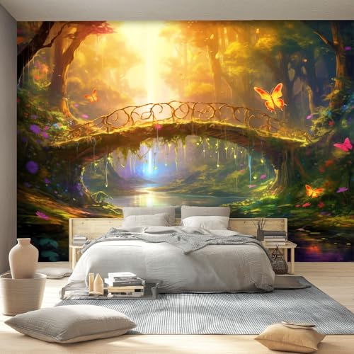 Vlies Fototapete Fantasie Thema, Magie Wald Wasserdichtes Tapeten Für Wohnzimmer Schlafzimmer TV Hintergrund Wanddeko - 350 x 256 cm Großes 3D Effect Wandtapete Wandbild