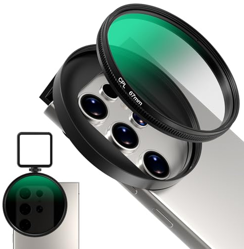 67mm CPL Filter for Phone, AR-Coated Polarizing Lens with Metal Cold Shoe Phone Clip, Circular Polarizer Filter Compatible with iPhone 16 15 14 Pro Max Plus Samsung Galaxy Moto Google TCL DSLR Cameras