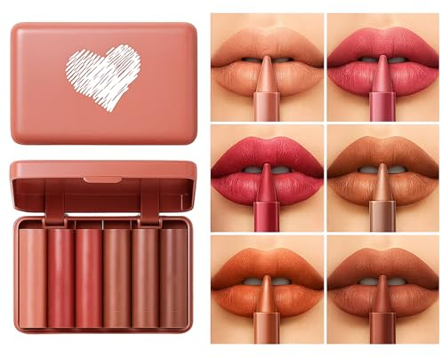 6-Piece Matte Lip Liner Set, Lip Liner and Lipstick Set for Defined Lips, Long-Lasting Waterproof Gradient Lipliner & Lipstick for Older Women, Travel-Friendly Lip Makeup