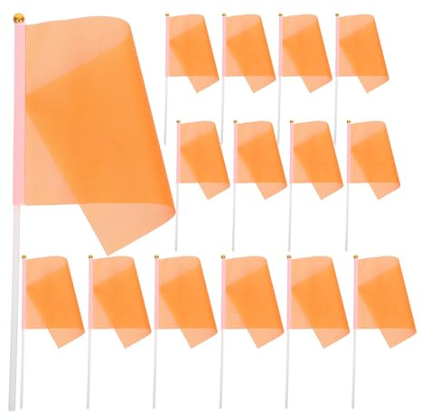 COLLBATH Mini Banderas Portátiles de Poliéster 14x21 Cm Palo para Fiestas y Desfiles, 50 Unidades Naranja, Decoración Exterior Versátil para Eventos al Aire Libre y Celebraciones