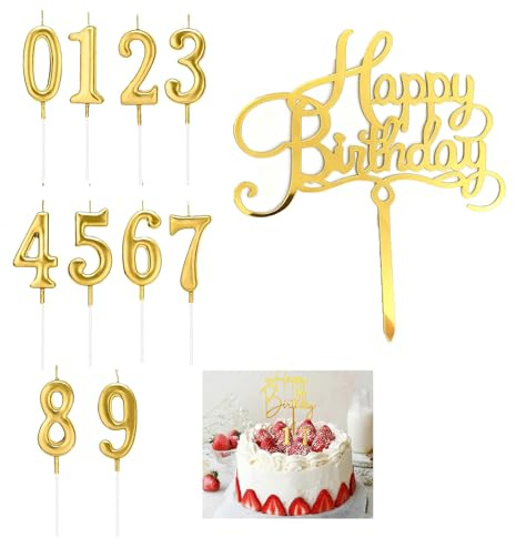 Bougies d'Anniversaire Numéro,Bogoro Numéros 0-9 Paillettes Dorées,0-9 Bougies de Chiffre Joyeux Anniversair,Convient pour les Fêtes D'anniversaire,Les Mariages et Les Célébrations D'anniversaire.