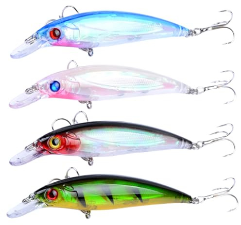 OPVYAEU 4 Stück Hecht Köder,Kunstköder Wobbler Set,Angelzubehör,Fisch Angelköder Swimbait lebensechter für Zander Barsch Forellen, Angel köder für Süß und Salzwasser,Raubfisch,Angeln Geschenk
