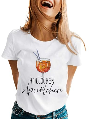Zhden Aperol Spritz Tshirt Damen, Lustiges Freizeitshirt T-Shirt Hallöchen Aperölchen Kostüm Karneval und Fasching mit Cocktail Druck Leicht Top Casual Bluse Stilvolle Fun-T-Shirt Oberteile