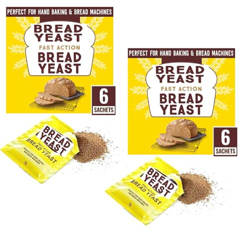 Fast Action Bread Yeast 42g - 6 x Sachets in Pack - Blend of Dried Yeast - Perfect for Hand Baking & Bread Machines (2 x Packs)