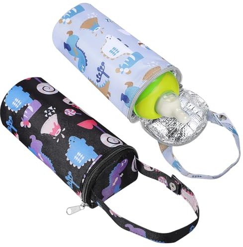 KOCKSHION Thermobeutel für Babyflaschen 2 Stück mit Cartoon Design Isolierte Flaschentaschen für Kinderwagen und Reisen Dunkelblau Leicht und Praktisch