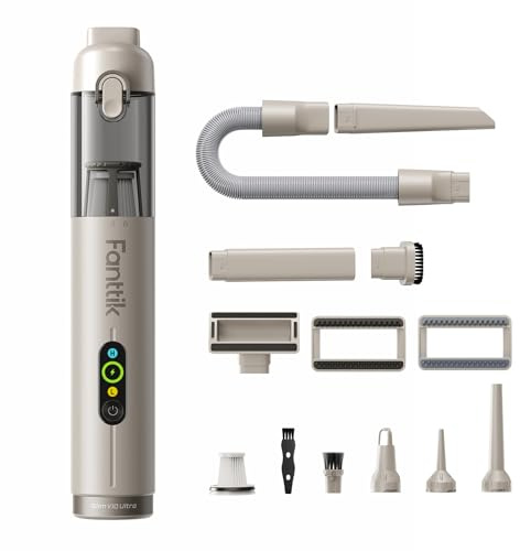 Fanttik Slim V10 Ultra kabelloser Autostaubsauger, 4-in-1 Mini Handstaubsauger mit 19 kPa Saugkraft, frei kombinierbarem Zubehör, 2 Saugmodi für Auto, kleine Arbeiten und Büro (Braun)