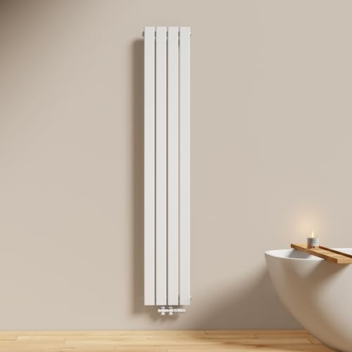 EMKE Heizkörper Schmal Hoch, 1800x304 mm Flachheizkörper Vertikal mit Mittelanschluss, Einlagig Weiß Paneelheizkörper Design Wandheizkörper für Bad, Schlafzimmer & Wohnzimmer, 559W