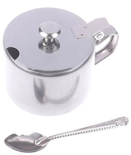 Caja de especias de acero inoxidable Práctico azucarero de acero inoxidable con asa, tapa, cuchara, a prueba polvo, impermeable, tarro condimentos, cocina, restaurante, contenedor especias(75MM)