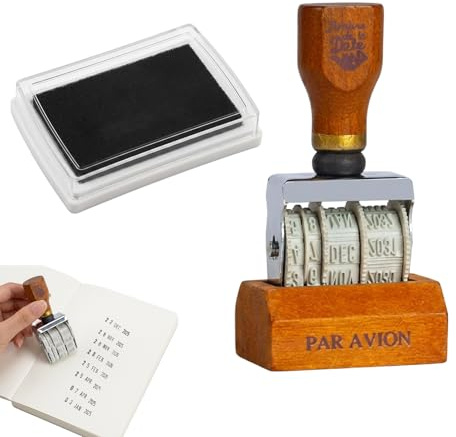 2PCS Date Stamp, Roller Date Stamper with Wooden Handle, for Office Document Stamping and Craft Projects, Set Includes A Date Stamps with Wooden Base and Ink Pad
