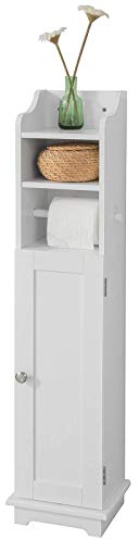 SoBuy Badezimmerschrank Schmal Kompakter Badschrank mit Regal und Tür für WC & kleine Bäder - Praktischer Toilettenschrank mit Stauraum für Badezimmermöbel Weiß FRG177-W
