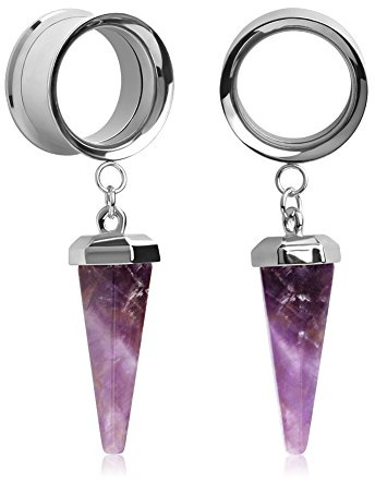 KUBOOZ (1 Paar Amethyst-Stein Anhänger Goldene Edelstahl Ohrstöpsel Tunnel Messgeräte Keil Piercings.