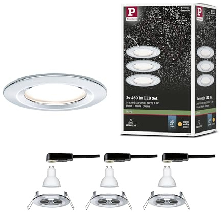 Paulmann 93445 LED Einbauleuchte Nova Basisset starr IP44 rund 78 mm GU10 3x6,5W 3x460lm 230V 2700K Chrom