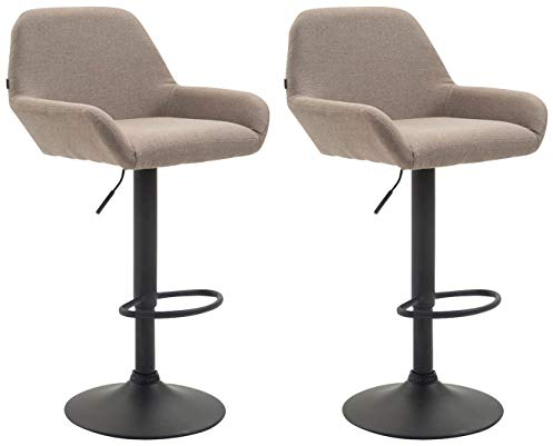 CLP 2er Set Barhocker Braga Mit Stoffbezug I 2 x Barstuhl Mit Lehne Und Fußstütze, Farbe:taupe, Gestell Farbe:schwarz