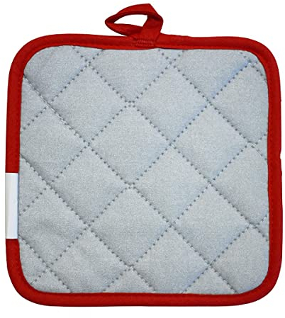 Fackelmann 683379 Manique de cuisine, manique, manique protectrice de chaleur, manique de cuisine aluminisée, Coton, Aluminium, Gris, Rouge, 17 x 17 cm