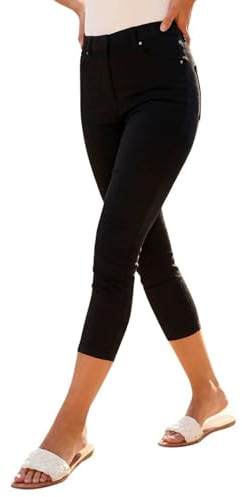 Roman Cropped Jeggings for Women UK Ladies Capri Stretchy Jeans Denim Legging Cotton Summer Trouser Three Quarter 3/4 Length Pull On Cut Off High Waist Smart - Black - Size 10