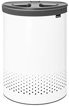 Brabantia - Cubo de ropa selector - Dos compartimentos de clasificación - Bolsa de ropa portátil en el interior - Apertura de caída rápida - Orificios de ventilación - Espacio eficiente - Blanco - 55L