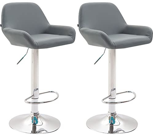 CLP 2er Set Barhocker Braga Kunstleder I Höhenverstellbarer Barstuhl Mit Metallgestell I Thekenhocker Mit Integrierter Fußstütze, Farbe:grau, Gestell Farbe:Chrom