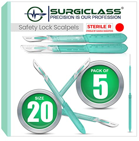 Scalpel autobloquant lame N° 20, Boite de 5 bistouris medical, Qualité professionnelle stérilisé, Materiel chirurgical, Dermaplaning, Pédicure, Scrapbooking & plus, Utilisé en hôpital SURGISAFE20-5