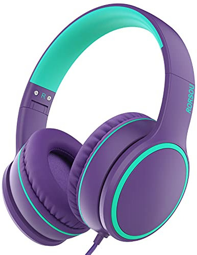RORSOU R10 Casque supra-auriculaire avec microphone, léger et pliable avec basses stéréo avec cordon anti-nœuds de 1,5 m, casque filaire portable pour smartphone, tablette, ordinateur, MP3/4 (violet)