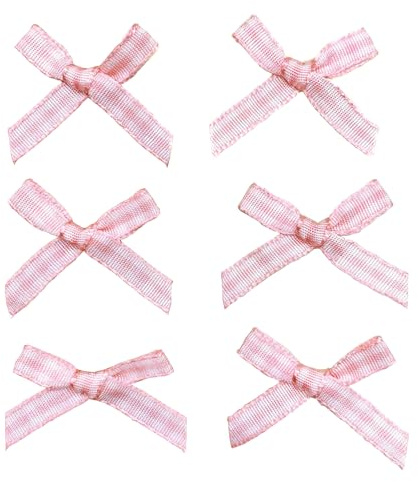 100 Stück Kleine Satinschleifen 3x3cm Kariert Karoband Bögen Deko Schleifen für DIY Nähen Hochzeit Party Geschenk Scrapbooking Taufe Kommunion Streudeko Haarschmuck Unterwäsche Verschönerung,Rosa