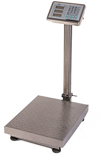 A.M.C. Balance numérique électronique professionnelle 300 kg avec affichage LCD rétroéclairé, gris, pour usage industriel et commercial, rechargeable, structure en acier allié
