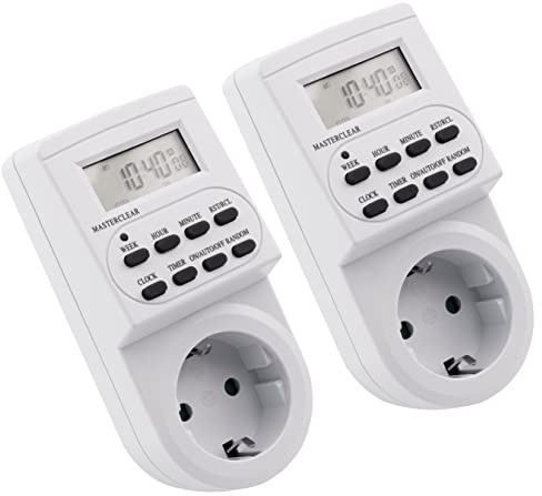 McPower Digitale Zeitschaltuhr | AZ-62 | 2er-Set Steckdosen-Timer mit 10 Schaltprogrammen, 12/24 Std. Zyklus, Backup-Akku, Wochenzeitschaltuhr