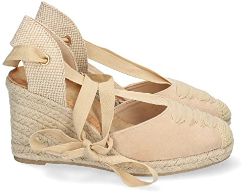 shoes&blues.es Sandalia de Cuna para Mujer, Forrado de Yute, con Pala Cerrada, y Cierre de Cordones, Primavera Verano 2022