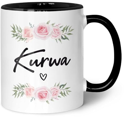 GRAVURZEILE Tasse Mit Spruch - Kurwa - Lustiges Geschenk für Freunde - Für Frauen & Männer - Für Sie & Ihn - Kaffeetasse Kaffeebecher Teetasse Farbe: Schwarz & Weiß