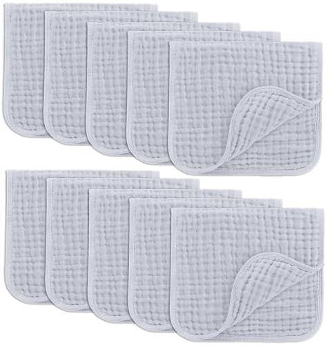 Comfy Cubs Muslin spottdukar set om 6 stora 100% bomull handtvättlappar 6 lager extra absorberande och mjuka (skiffer, 10-pack)