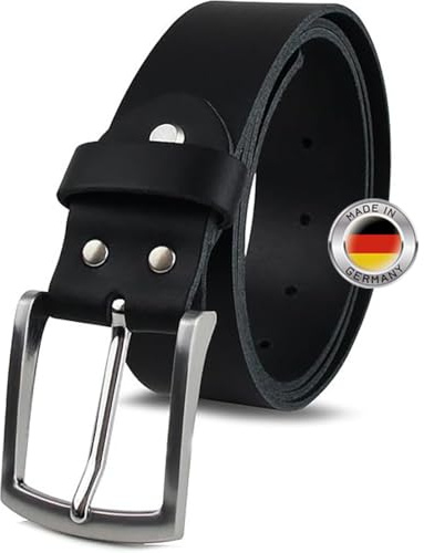 FOMAX Herren Ledergürtel aus Büffelleder, Gürtel Handgemacht, MADE IN GERMANY, für Männer Jeans Anzug, 38mm breit, Länge kürzbar, Echtleder schwarz (Bundweite 80cm)