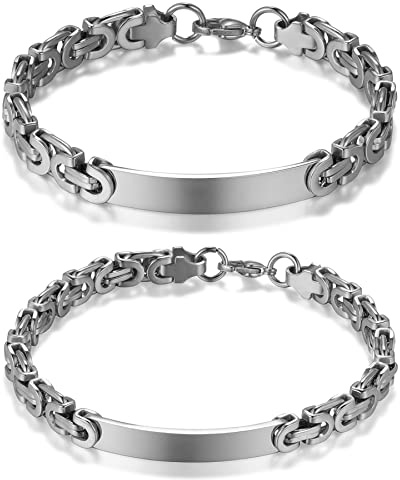 JewelryWe Schmuck 2pcs Pärchen Armband Edelstahl Byzantiner Königskette Byzantinische Kette Partnerarmband Freundschaftsarmband Paar Armkette Armreifen für Herren Damen, Silber