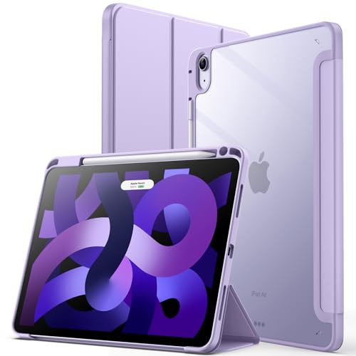 JETech Custodia SOLO per iPad Air 11 Pollici M4/M3/M2 (2026/2025/2024), iPad Air 5/4 (2022/2020, 5a/4a) con Portapenne, il Involucro Posteriore Trasparente Supporto Cover per (Viola Chiaro)