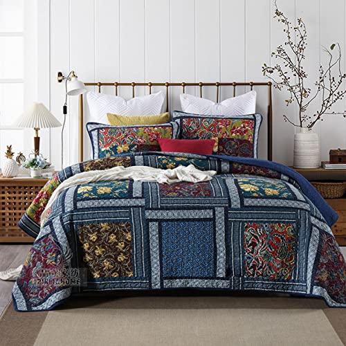 XIUWOUG Tagesdecke Bettüberwurf, Steppdecke Patchwork Wendedesign, Sofaüberwurf Bett Decke Gesteppt, Baumwolle Sommer Tagesdecken Mit 2 Kissenbezügen,A,260X270CM