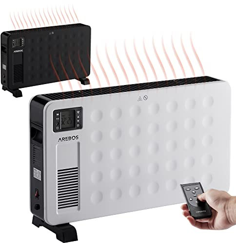 Arebos Calefactor Bajo Consumo 2300 W | Radiador Electrico con 3 posiciones de calor | Convector Electrico Bajo Consumo | Temporizador | Blanco