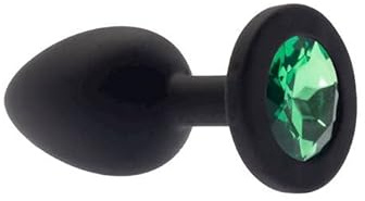 BONDAGERIE® Plug anale in silicone nero, con diamante verde, sacchetto incluso, Taglia S