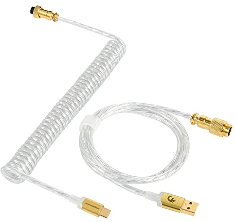MAMBASNAKE C02 Spiral Tastaturkabel, 8000Hz Coiled USB C Kabel-Klar | für Gaming Mechanische Tastatur, HyperSpeed Typ C auf USB-A Aviator Kabel, Abnehmbarem Metall Luftfahrtstecker, für PC/Phone